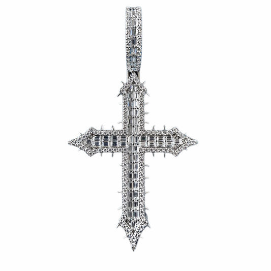 GELATI LIMITED | DEATHBRINGER SPIKED DIAMOND CROSS - FL-IF Lab Moissanite | 925 Sterling Silver | 18K Vermeil Gold