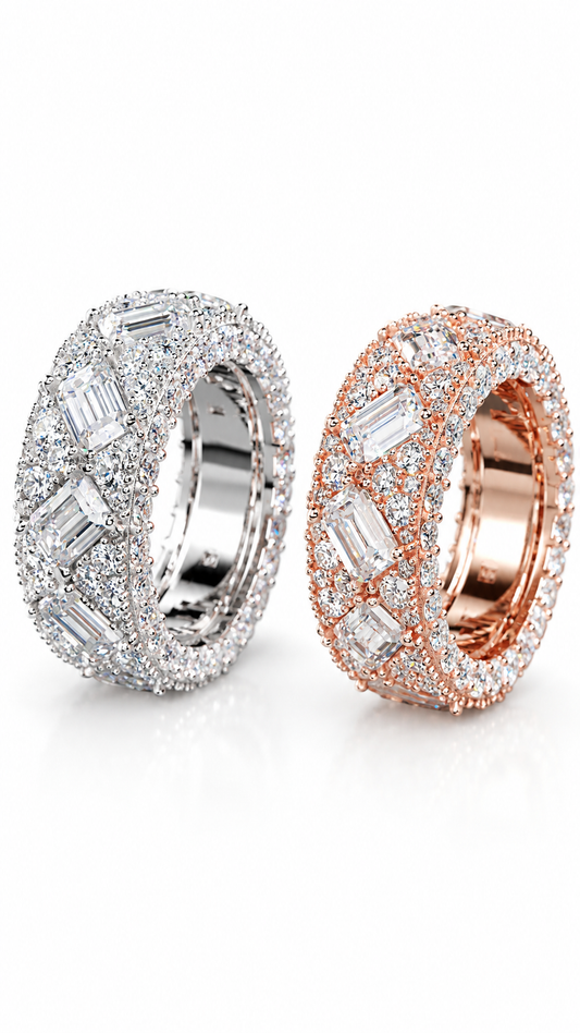 Gelati " Sottozero "Baguette Galaxy Setting Diamond Eternity Band | FL-IF Lab Moissanite | 925 Sterling Silver | 18K Vermeil
