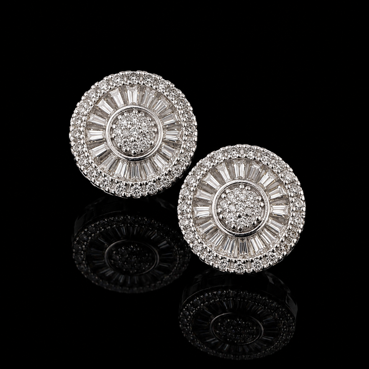 Solar Halo Baguette Earrings – FL-IF Moissanite, 925 Silver & 18K Vermeil