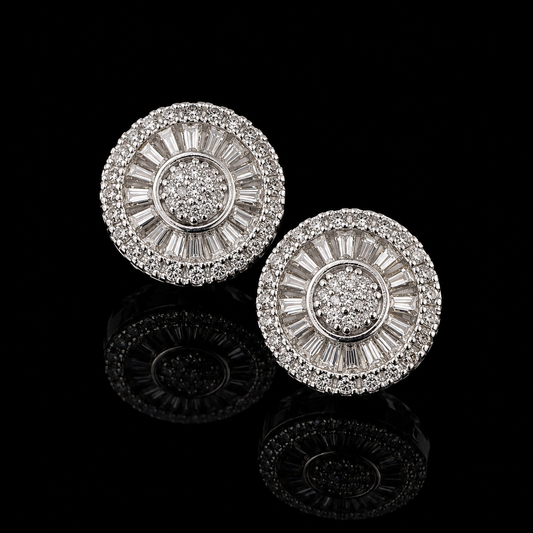 Solar Halo Baguette Earrings – FL-IF Moissanite, 925 Silver & 18K Vermeil