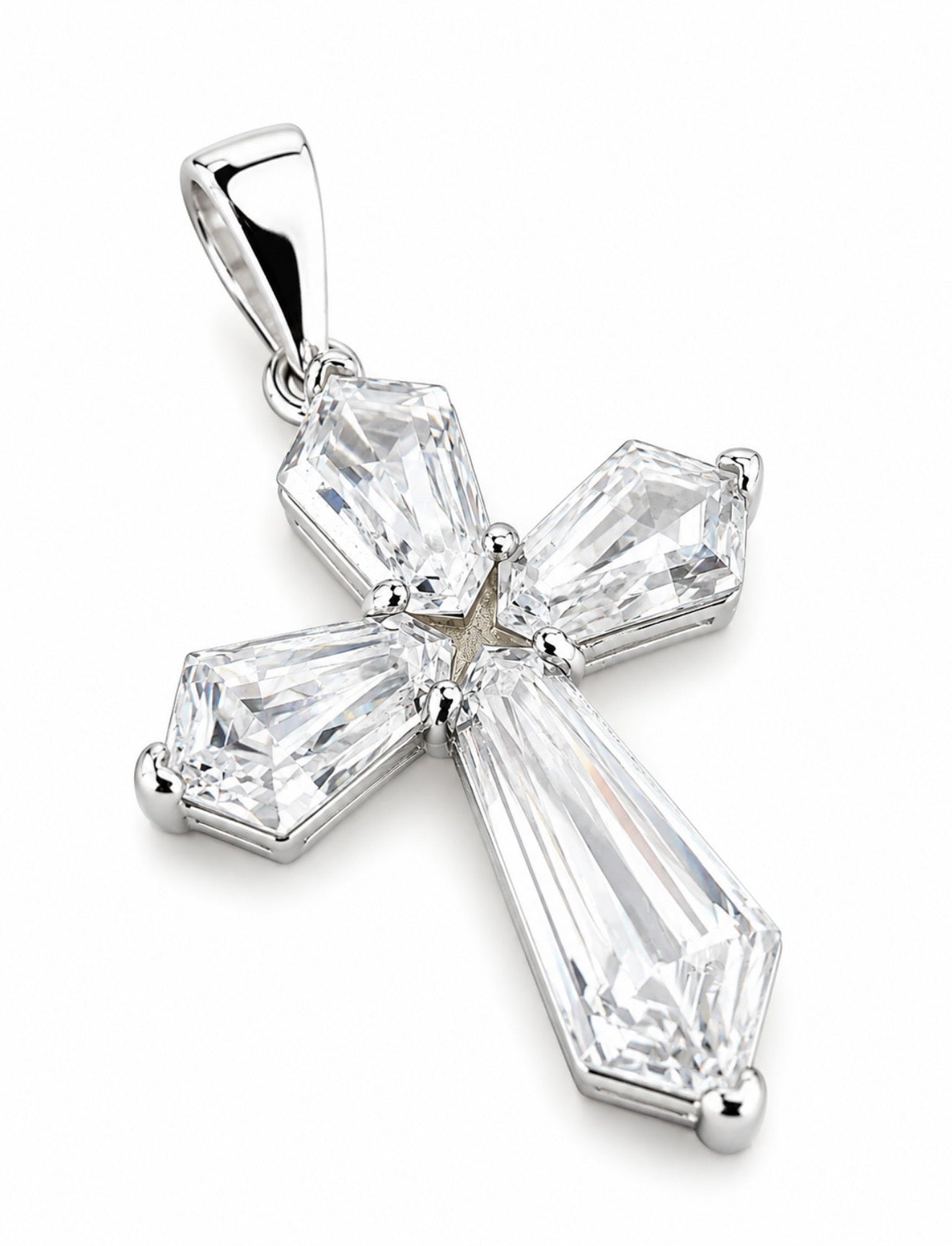 GELATI’S BESPOKE 925 SILVER DIAMOND BAGUETTE CROSS PENDANT WITH 18K VERMEIL GOLD INSERTS