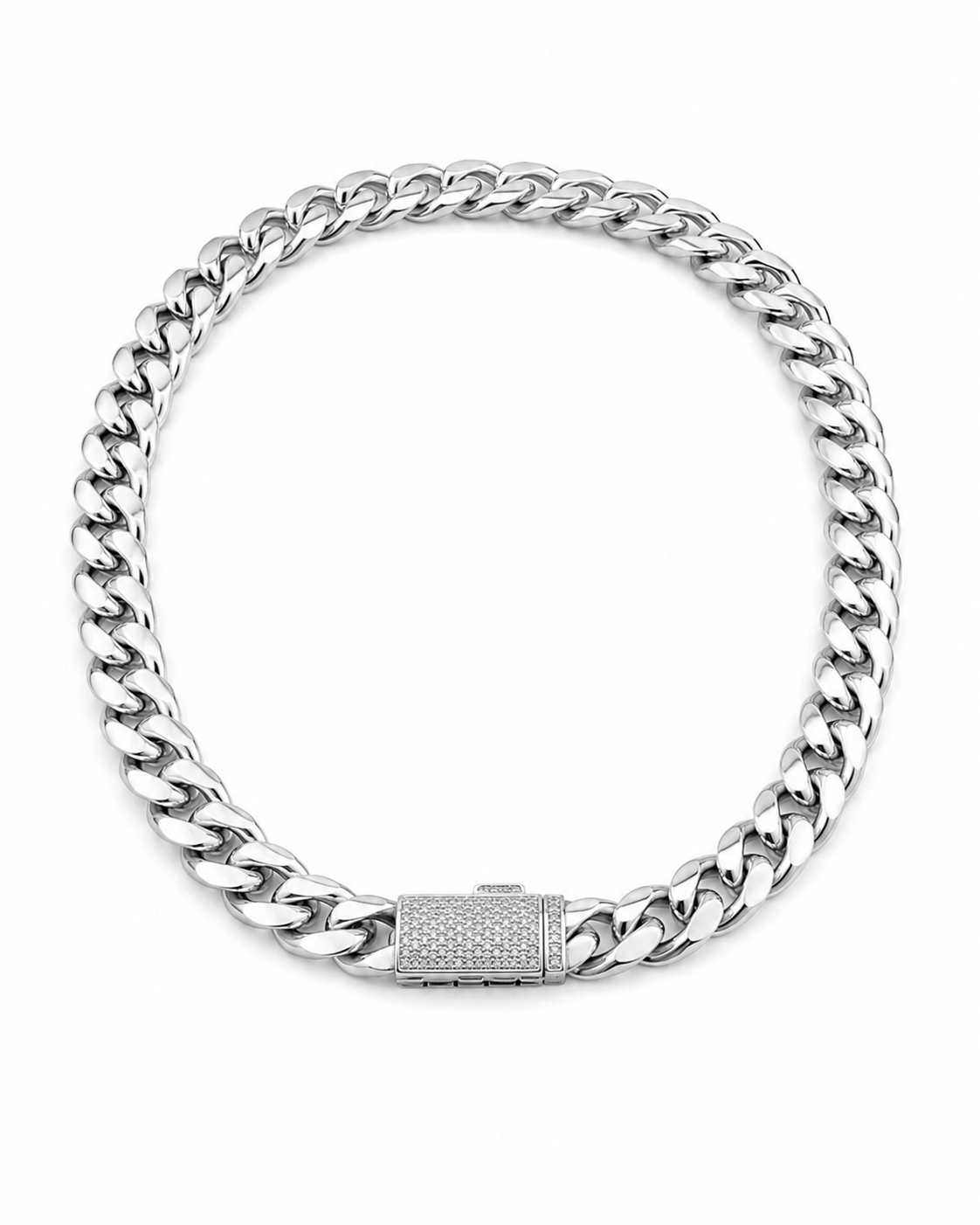 AXIOM LOCK CUBAN BRACELET – FL–IF MOISSANITE, SILVER/TITANIUM & 18K VERMEIL