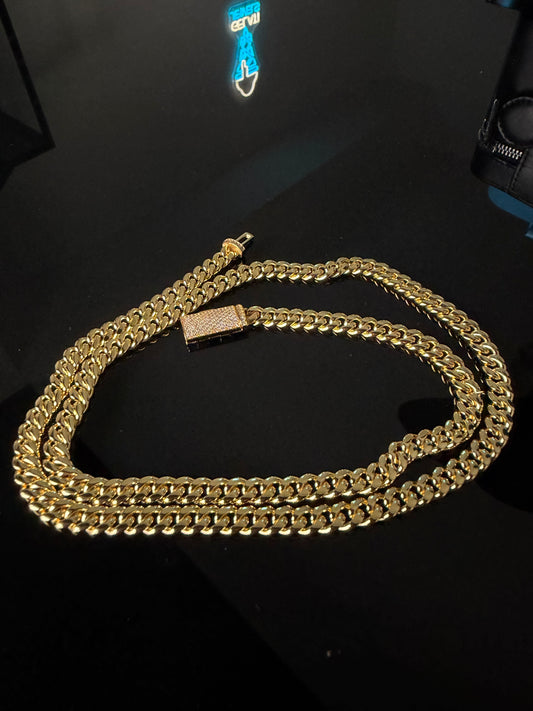 Gelati's 18K Vermeil Gold -3X CB Carbon Diamond Lock Miami Link Cuban Necklace in Solid Titanium Steel