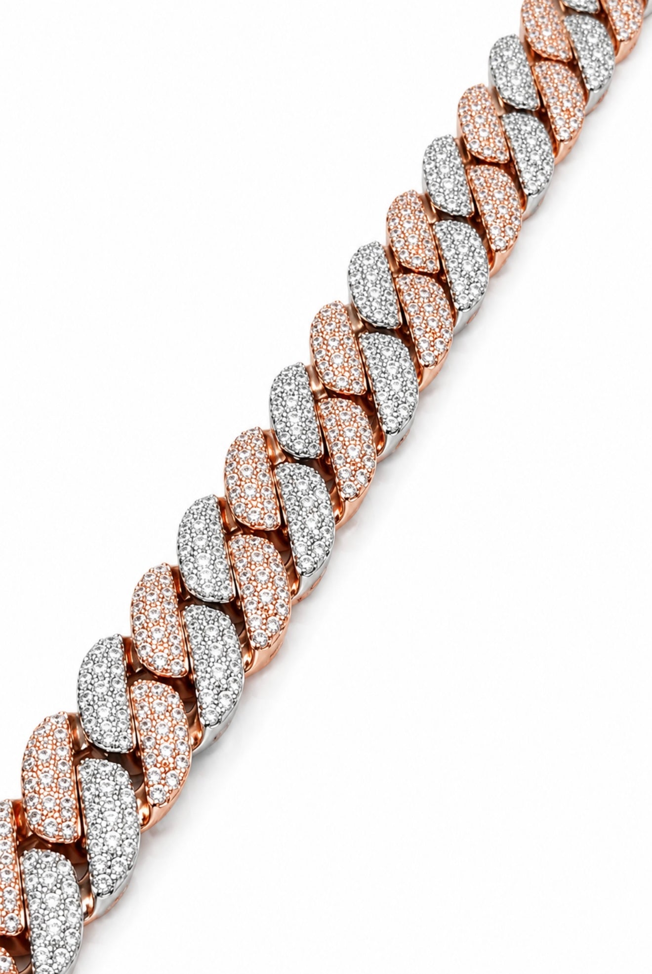 SIGNATURE MOSAIC TRI ROW SETTING TWO TONE CUBAN BRACELET – 12CTW FL-IF MOISSANITE, 925 SILVER & 18K VERMEIL