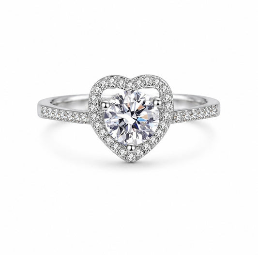 GELATI’ DIAMOND HEART “AMORE” RING IN 925 STERLING SILVER & VVS1 D-COLOR LAB MOISSANITE DIAMONDS