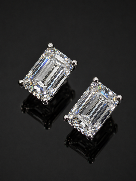 2 CTW Emerald Baguette Earrings – FL-IF 3EX Moissanite, 925 Silver & 18K Vermeil