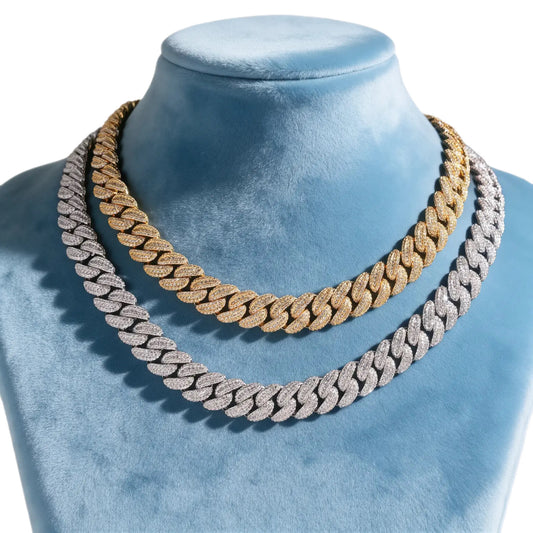 17MM Moon Link Tri Row Raised Pointers™ Cuban Chain — FL-IF Certified Lab Moissanite | 925 Silver + 18K Vermeil Gold