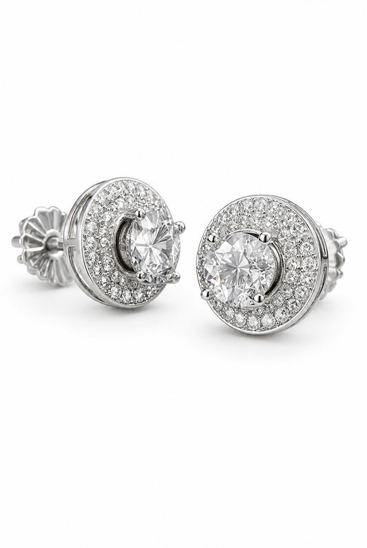 HALF-MOON EARRINGS – FL-IF MOISSANITE, 925 SILVER & 14K WHITE VERMEIL