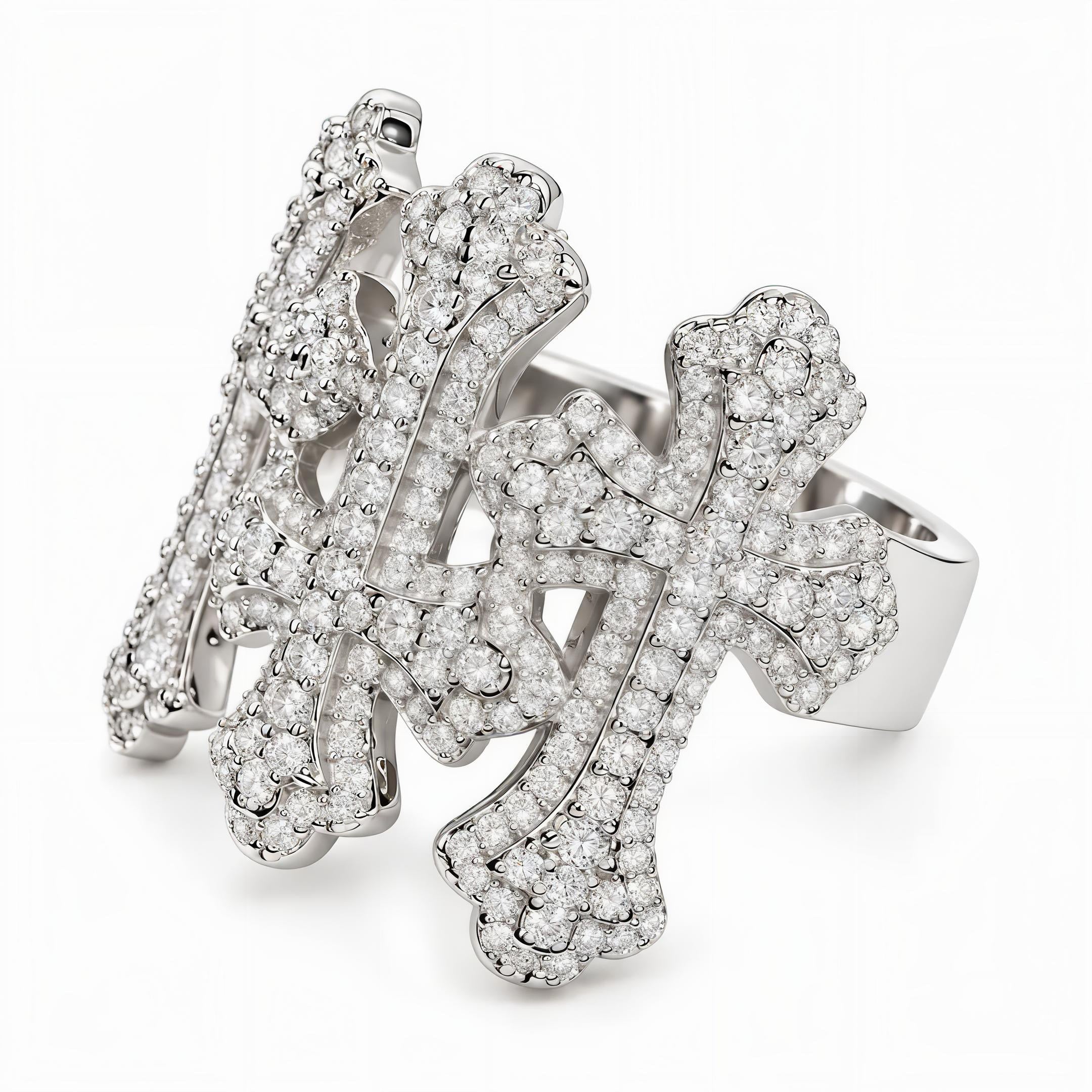GELATI CHROME CROSS DIAMOND TRINITY RING | FL-IF Flawless Lab Moissanite | 925 Sterling Silver | 18K Vermeil