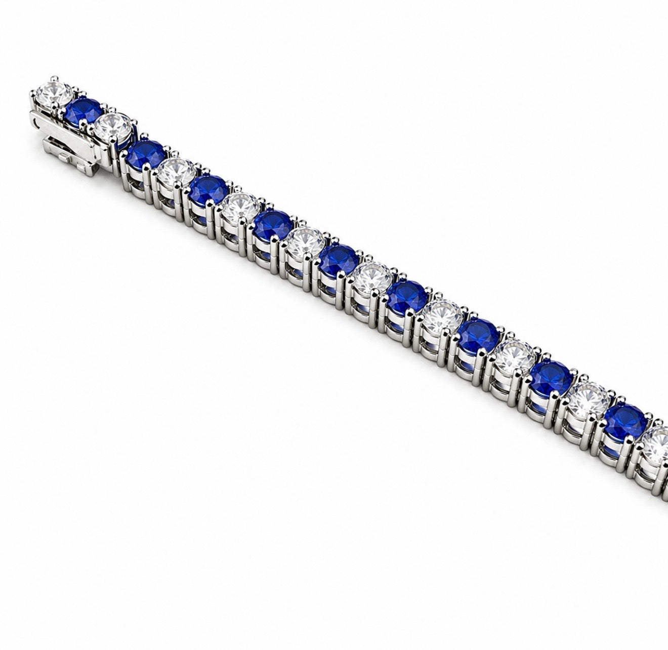 GHIACCIATO SAPPHIRE TENNIS BRACELET – DVVS1 MOISSANITE, 925 SILVER WITH PT950 PLATINUM INLAY