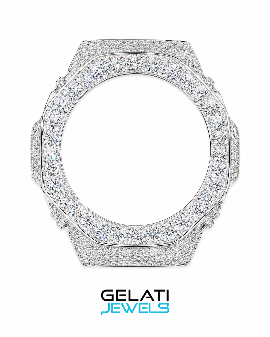Gelati's Custom G-Shock GA2100 FL-IF Lab Moissanite Diamond Case In Solid 925 Sterling Silver & 18k Vermeil White Gold