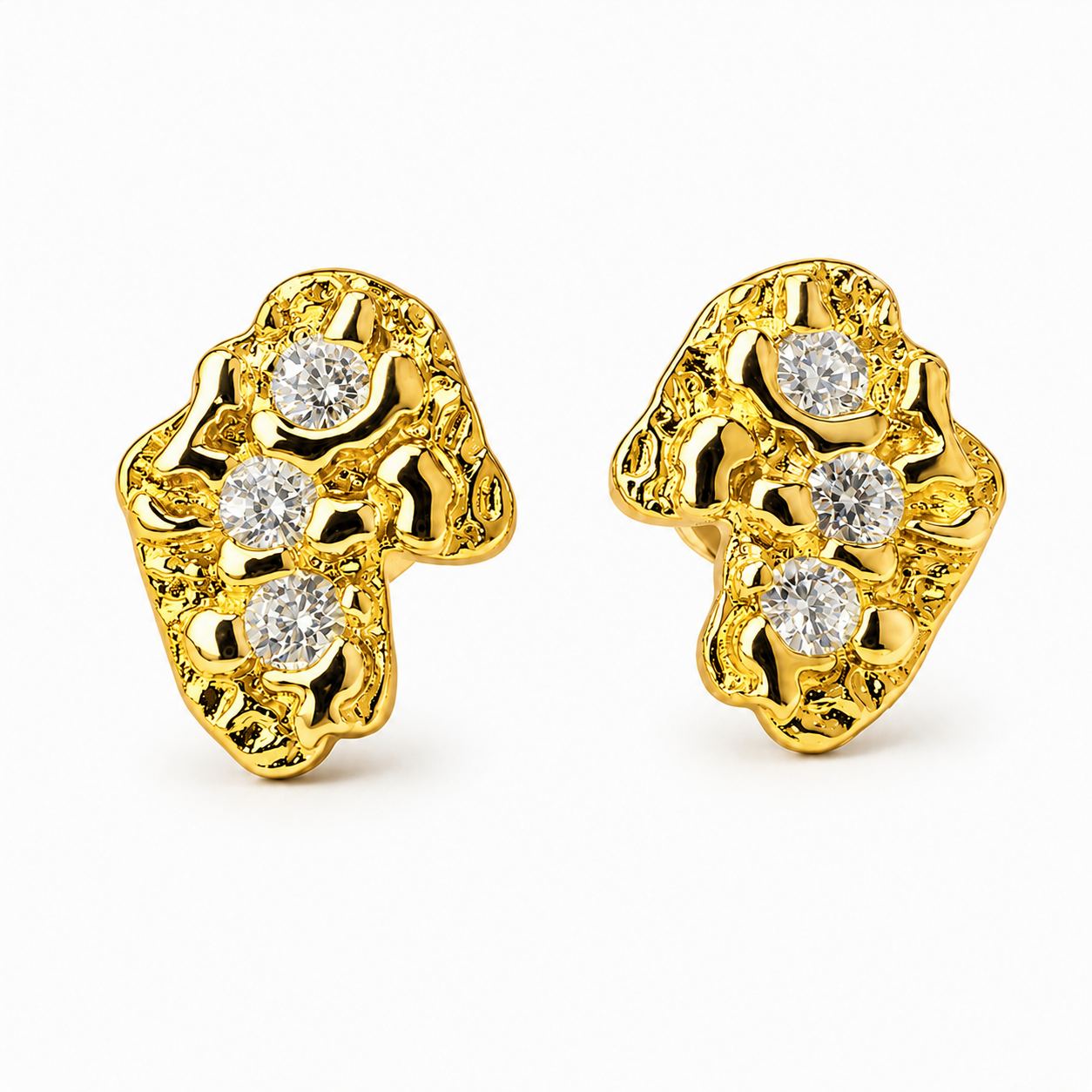 GELATI | VOLCANIC 18K VERMEIL GOLDEN NUGGET VVS1 D-COLOR  DIAMOND EARRINGS | 925 Silver