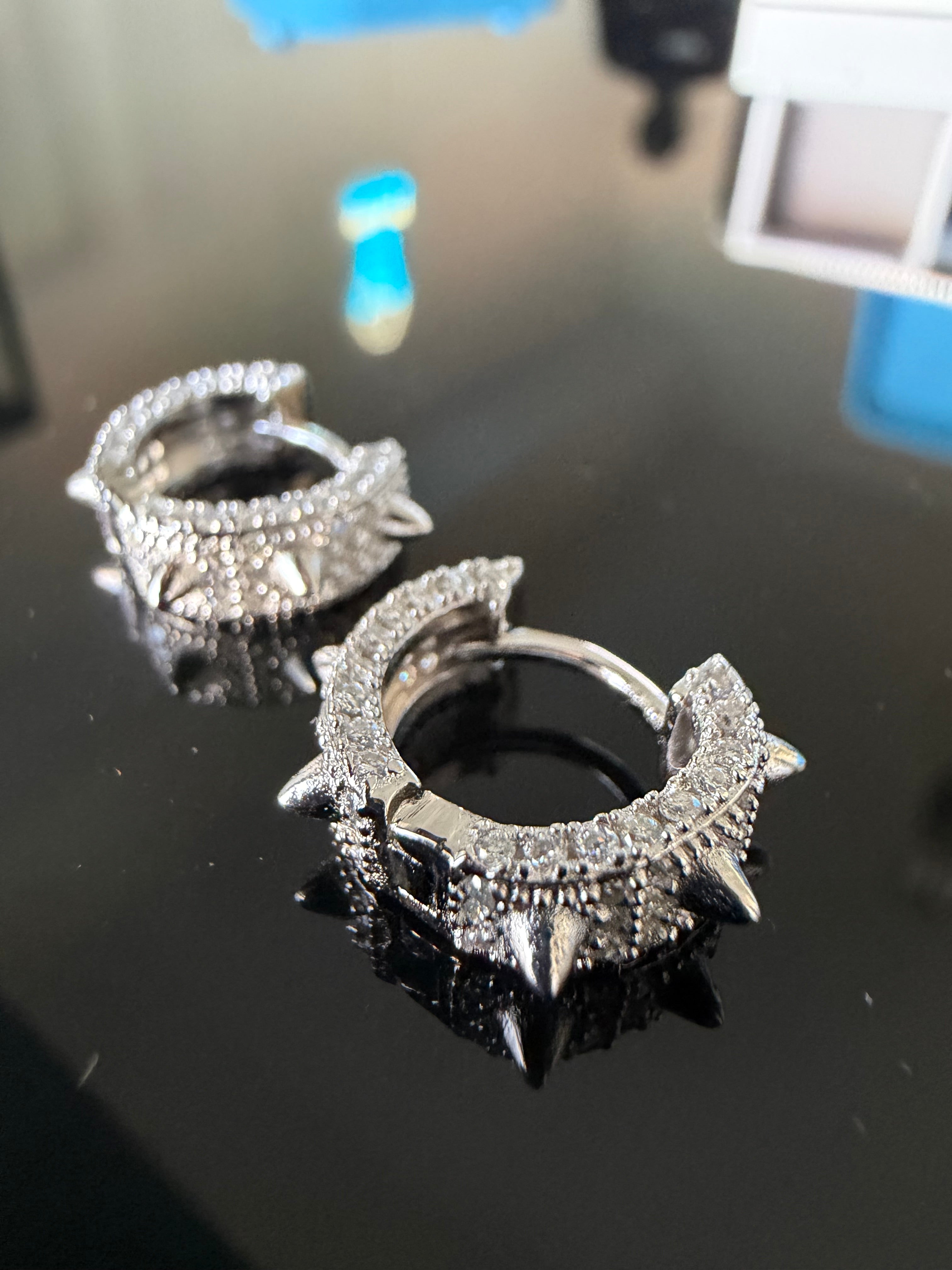 Gelati's Spiked Claw FL-IF Lab Moissanite Diamond Claw Earrings In Solid 925 Sterling Silver & 18K Vermeil Gold