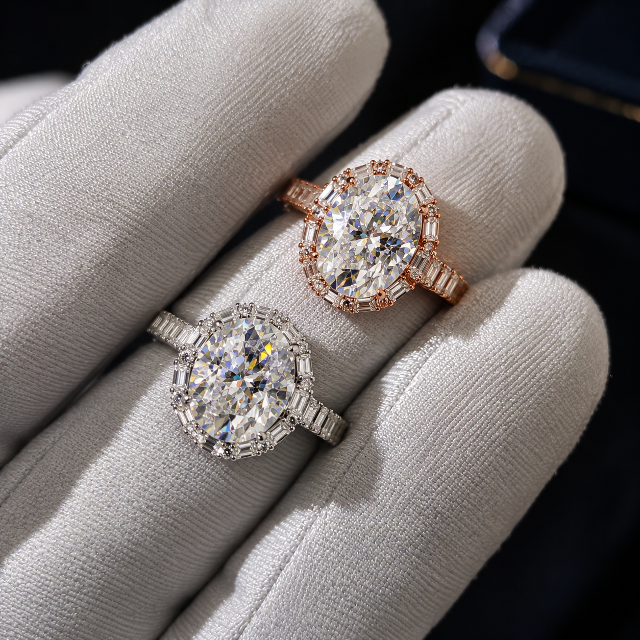 GELATI Chandelier Oval & Baguette Cut Diamond FL-IF Moissanite Ring | Solid 925 Sterling Silver & 18K Vermeil Gold