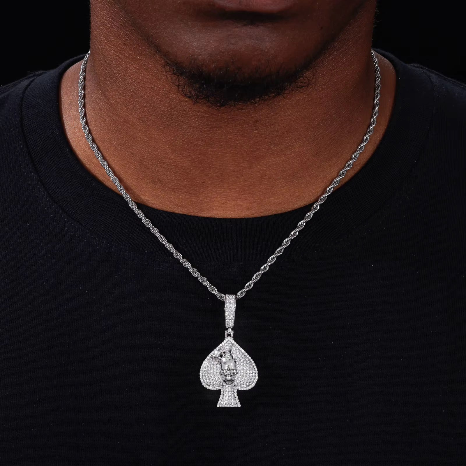 GELATI KING OF SPADES DIAMOND PENDANT | FL-IF FLAWLESS MOISSANITE | SOLID 925 STERLING SILVER | 18K VERMEIL GOLD