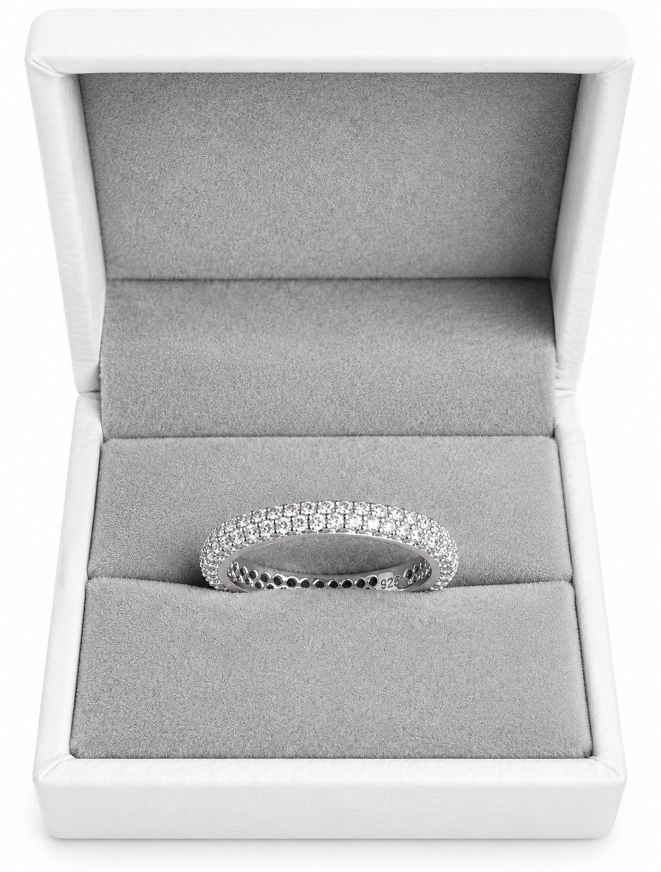 TWO-ROW DVVS1/CB MOISSANITE DIAMOND ETERNITY RING IN 925 STERLING SILVER & 18K VERMEIL GOLD