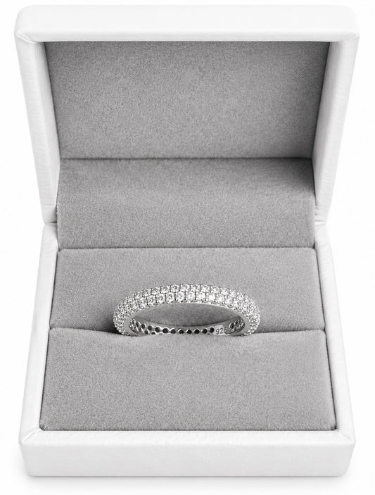 TWO-ROW DVVS1/CB MOISSANITE DIAMOND ETERNITY RING IN 925 STERLING SILVER & 18K VERMEIL GOLD