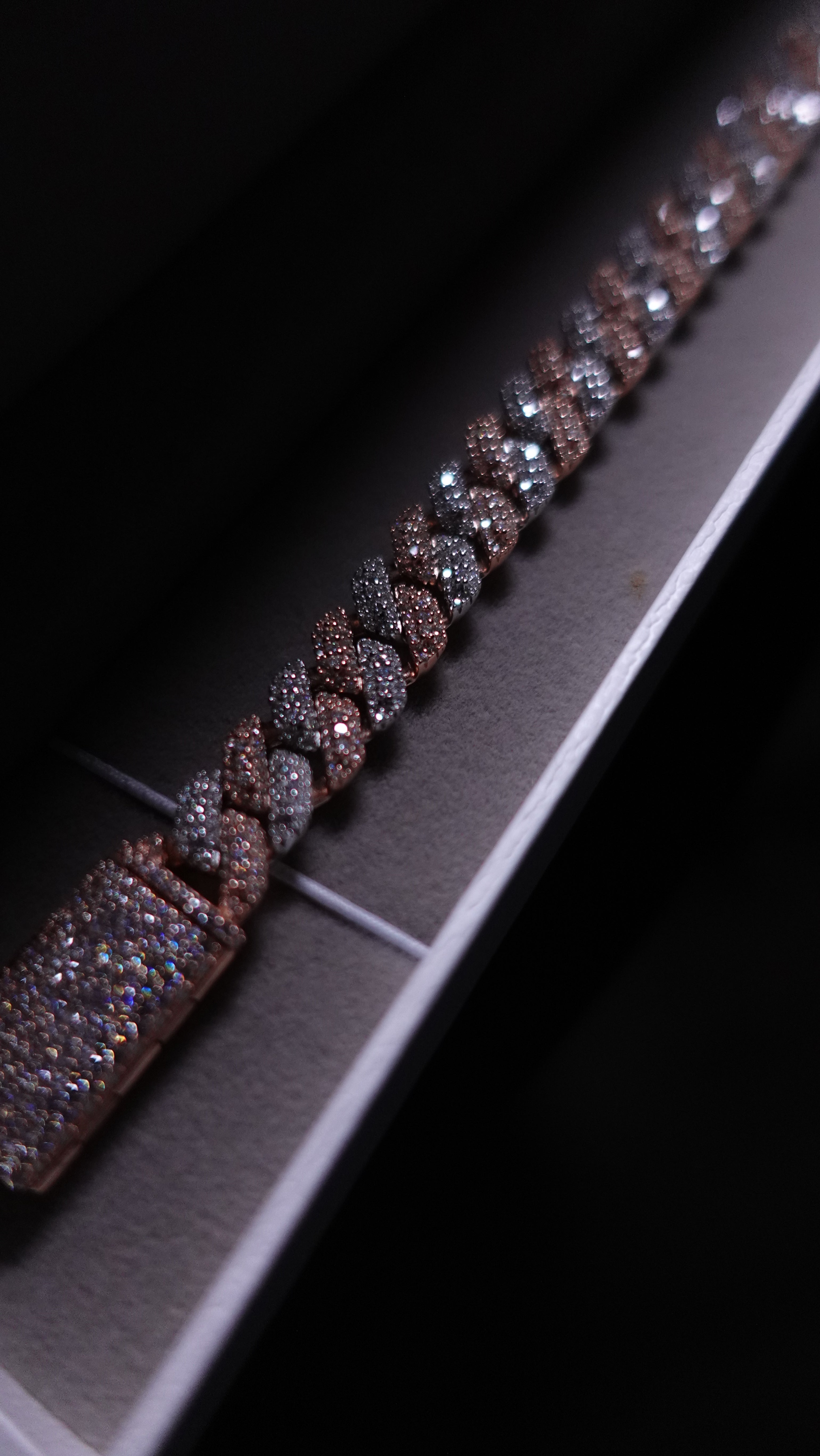 Gelati's Bespoke Mosaic Setting 14mm Two Tone FL-IF Diamond Cuban Bracelet In 925 Sterling Silver & 18k Vermeil Gold Inlay - 12 CTW