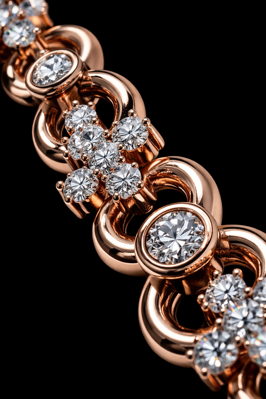 Gelati's "Immortal" Infinity Link & Cross FL -IF Lab Moissanite Diamond Bracelet in 18K Vermeil Rose Gold & 925 Sterling Silver