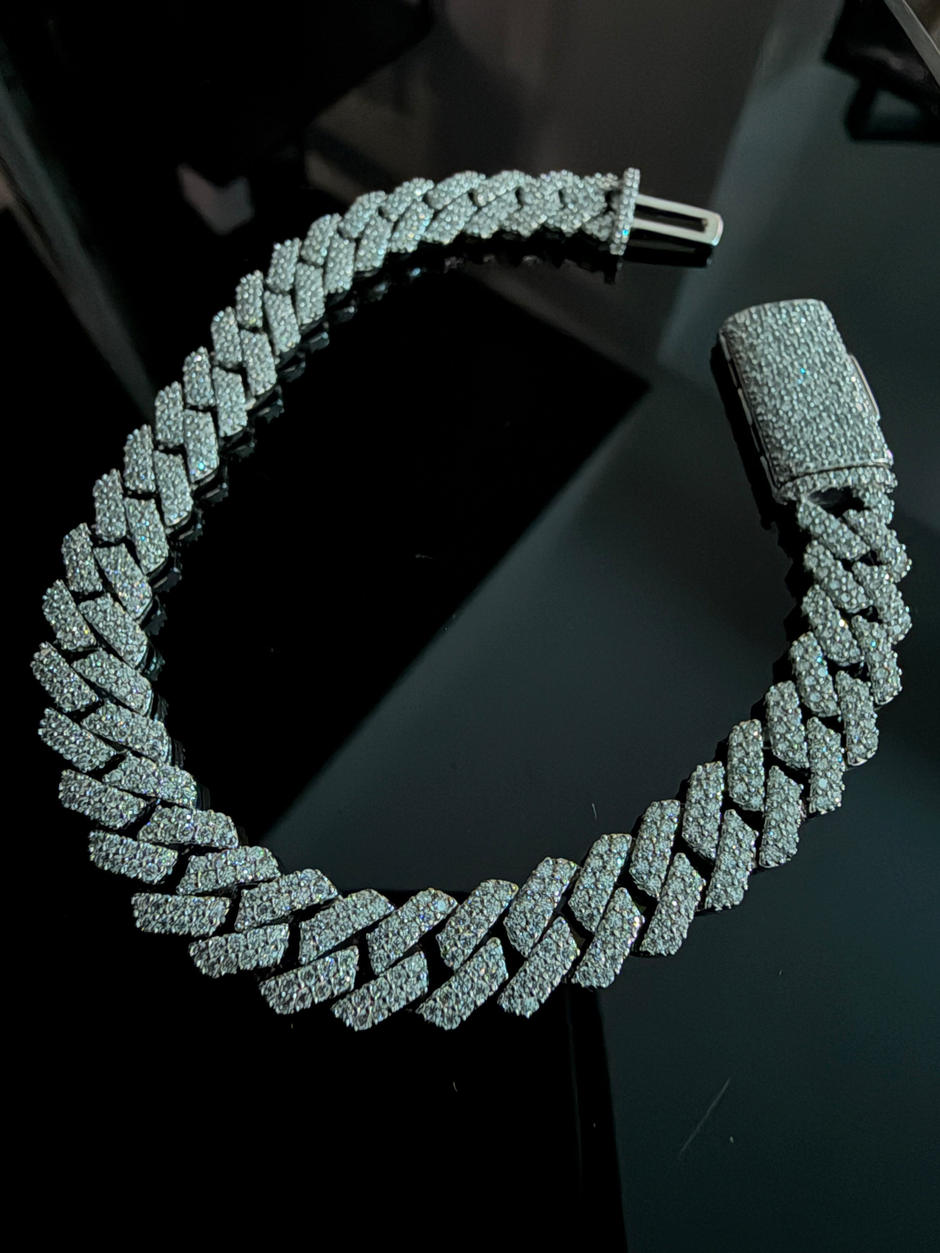 Gelati's Special Edition FL-IF Flawless Lab Moissanite Diamond Miami Prongue 10MM Cuban Bracelet In Solid 925 Sterling Silver & 18K Vermeil Gold