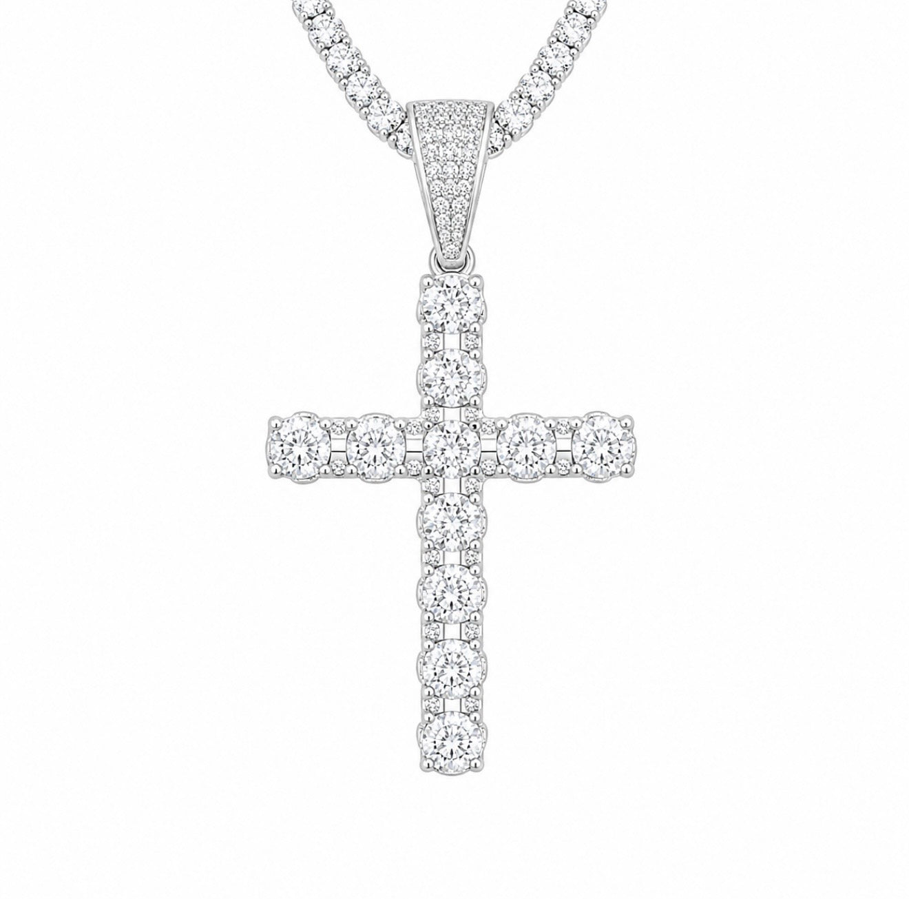 “EL GATO” BIG POINTER CROSS PENDANT – DVVS1 MOISSANITE, 925 SILVER