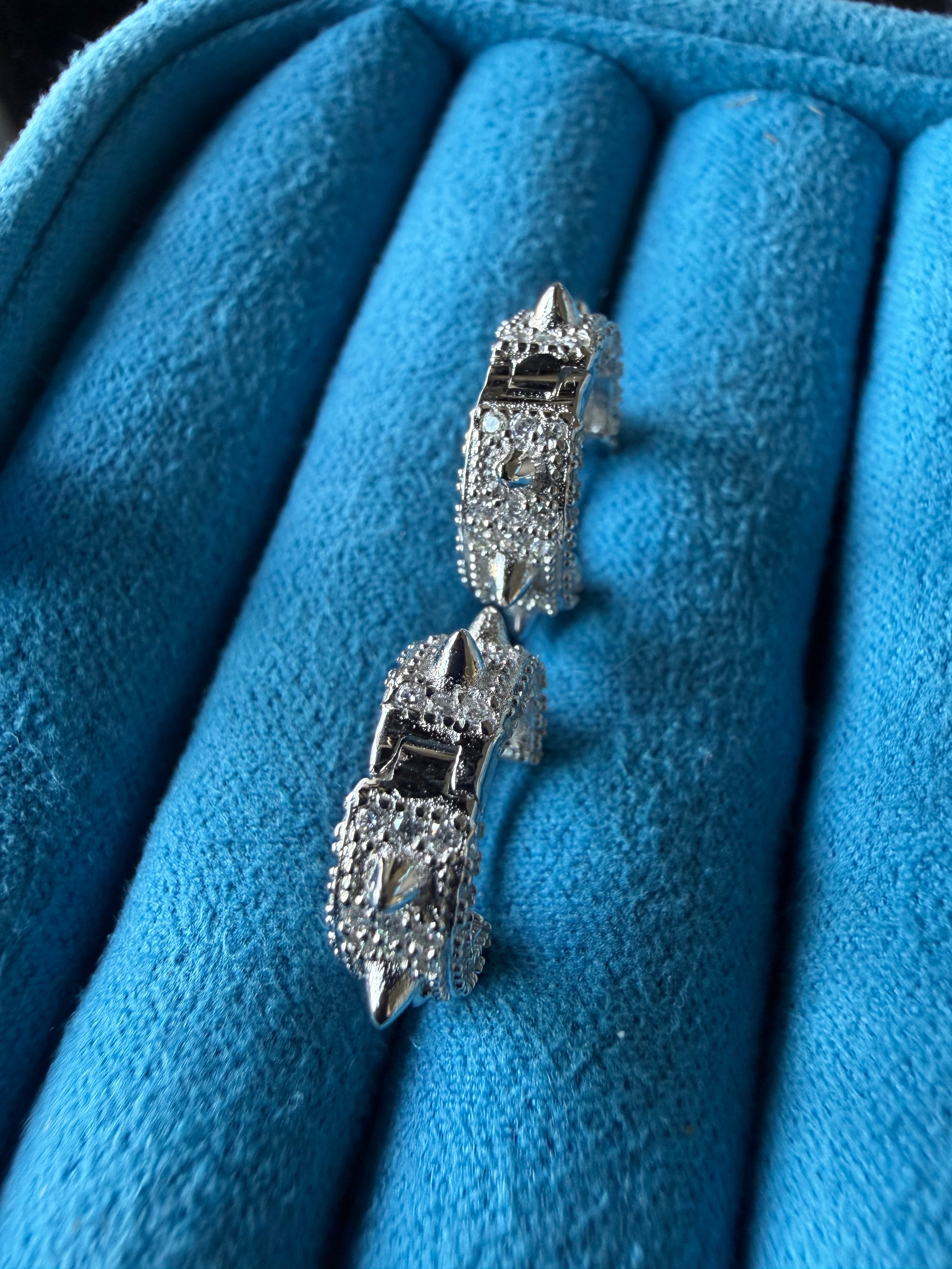 Gelati's Spiked Claw FL-IF Lab Moissanite Diamond Claw Earrings In Solid 925 Sterling Silver & 18K Vermeil Gold
