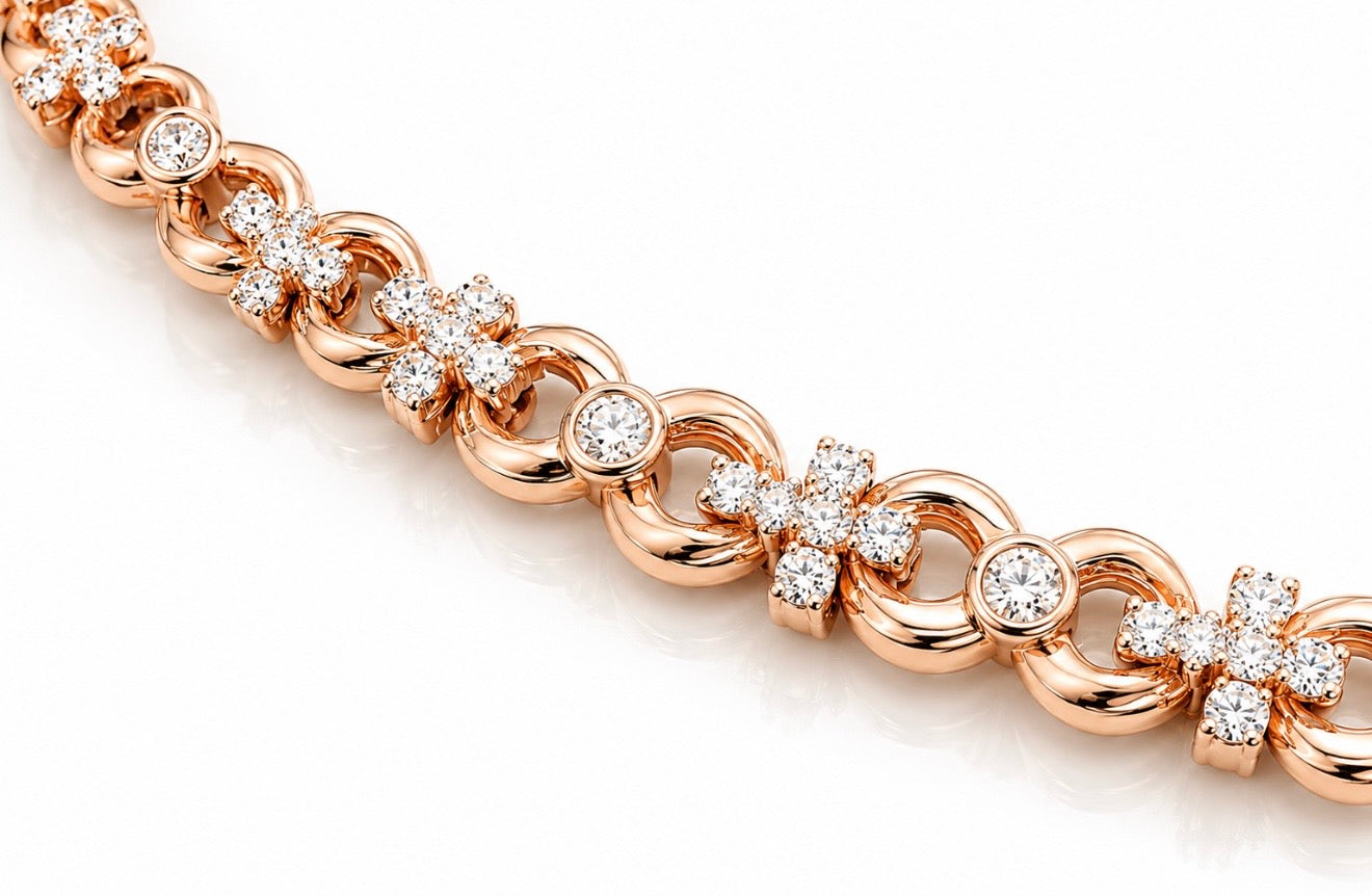 IMMORTAL INFINITY LINK & CROSS BRACELET – FL–IF MOISSANITE, ROSE VERMEIL & 925 SILVER