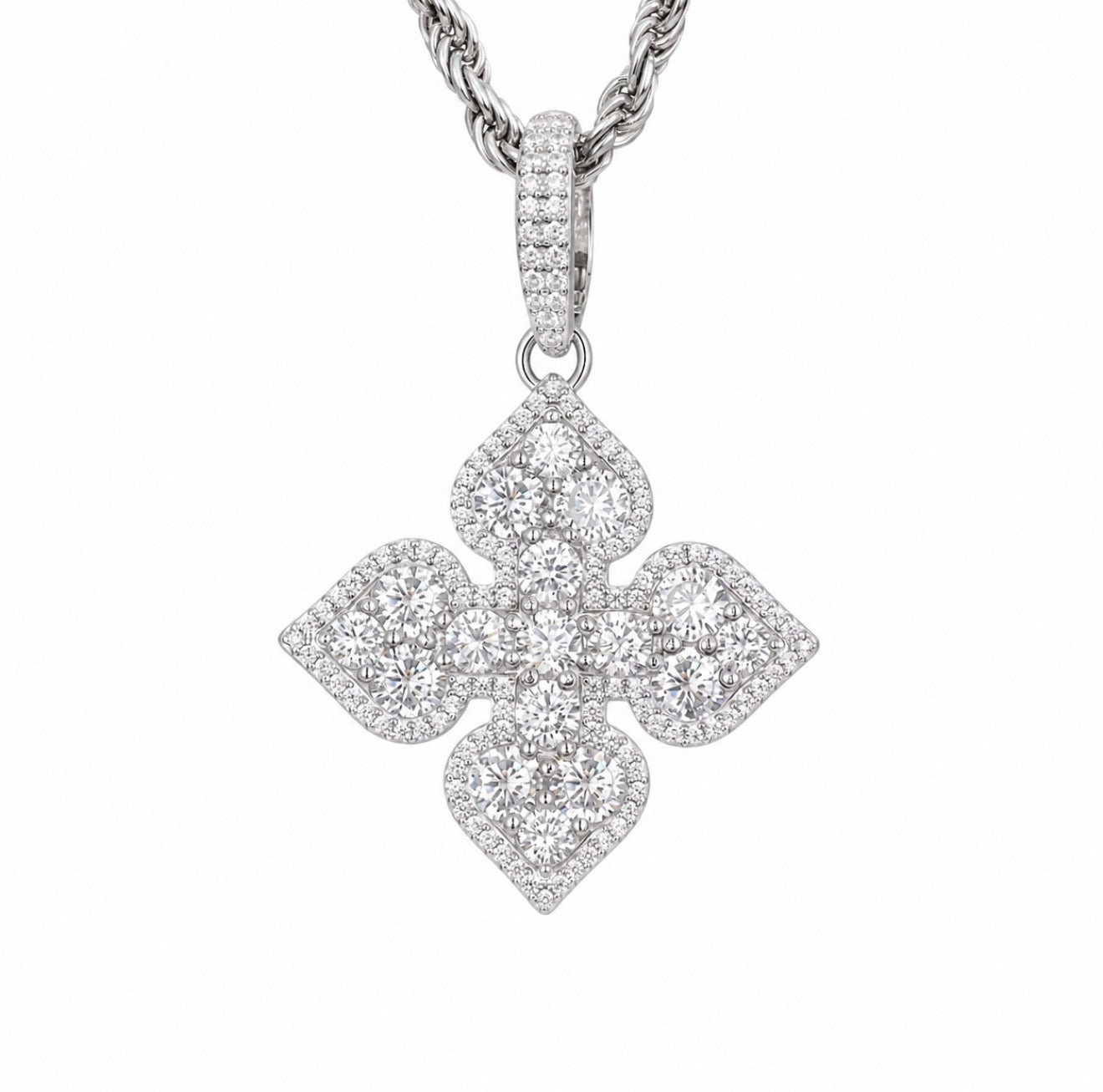 GELATI’S LUCKY FOUR LEAF BAGUETTE DIAMOND PENDANT IN 925 SILVER & 18K VERMEIL GOLD