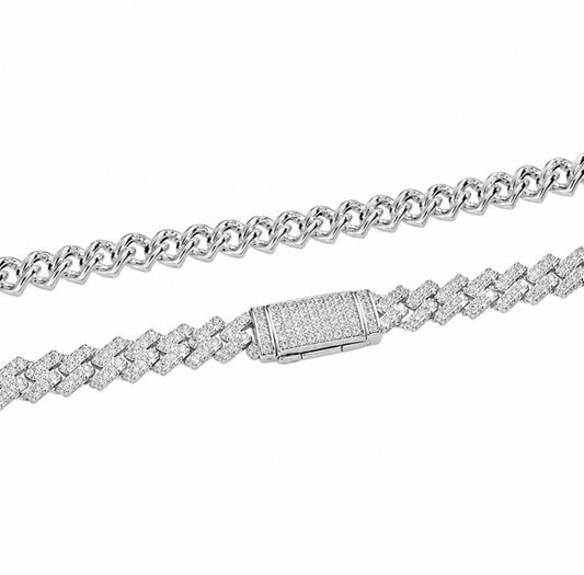 ARTICO MIAMI PRONG CUBAN NECKLACE – CARBON DIAMONDS OR MOISSANITE, 925 SILVER