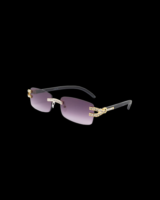 Gelati's Rimless Diamond Eyeshades in Stainless Steel & Carbon Diamonds With Vermeil Gold Accents