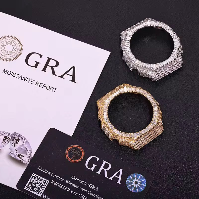 Gelati Baguette Cut G-Shock Case Mod GA2100 VVS1 Lab Moissanite Diamond & 18k Vermeil White Gold