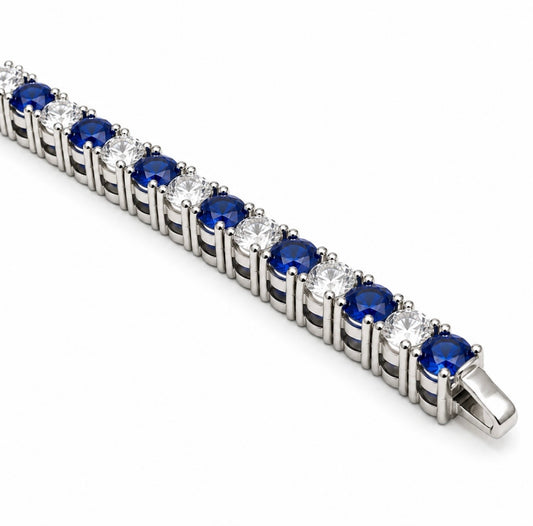GHIACCIATO SAPPHIRE TENNIS BRACELET – DVVS1 MOISSANITE, 925 SILVER WITH PT950 PLATINUM INLAY