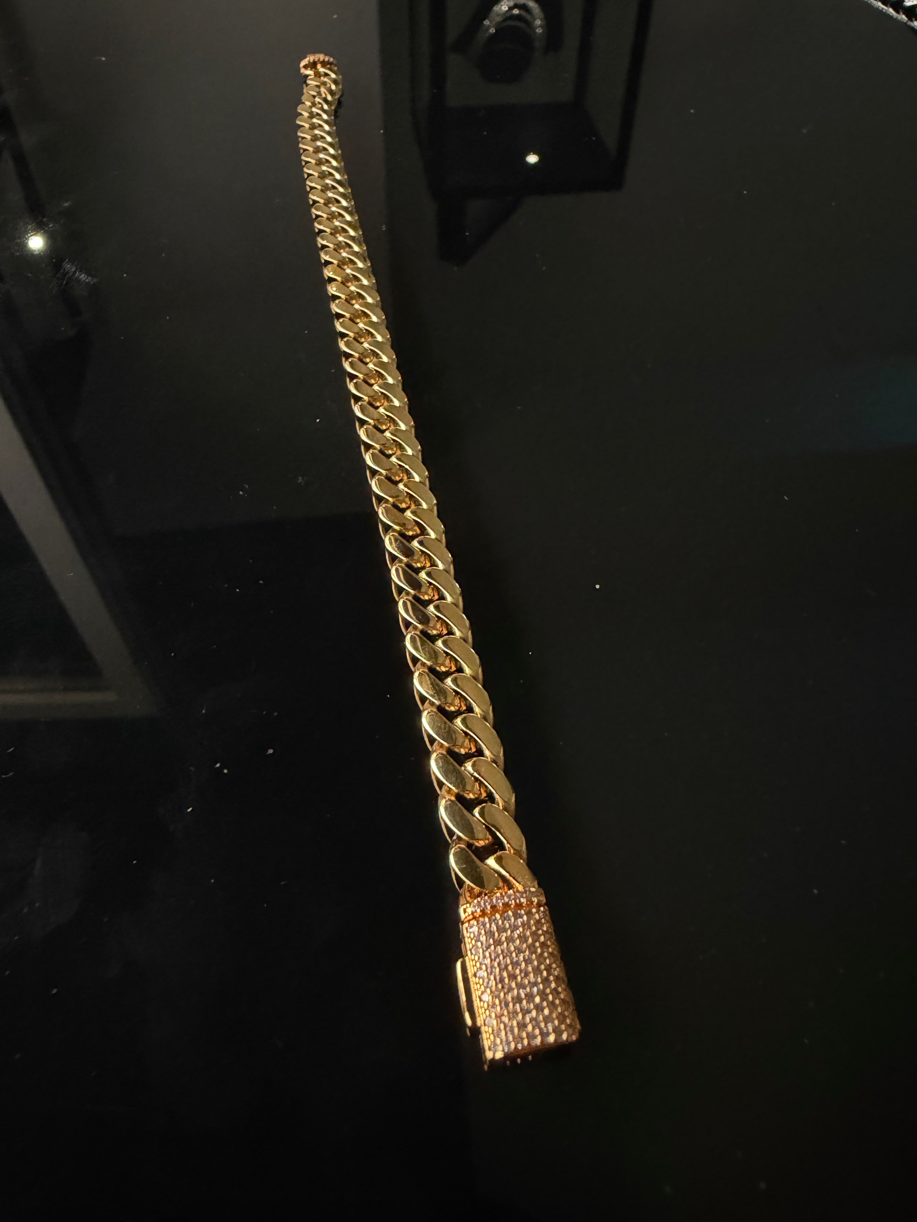 Gelati's Plain Signature DVVS1/CB Diamond Lock Ice Miami Curb Bracelet in Titanium Steel & 18 K Vermeil Gold Inserts