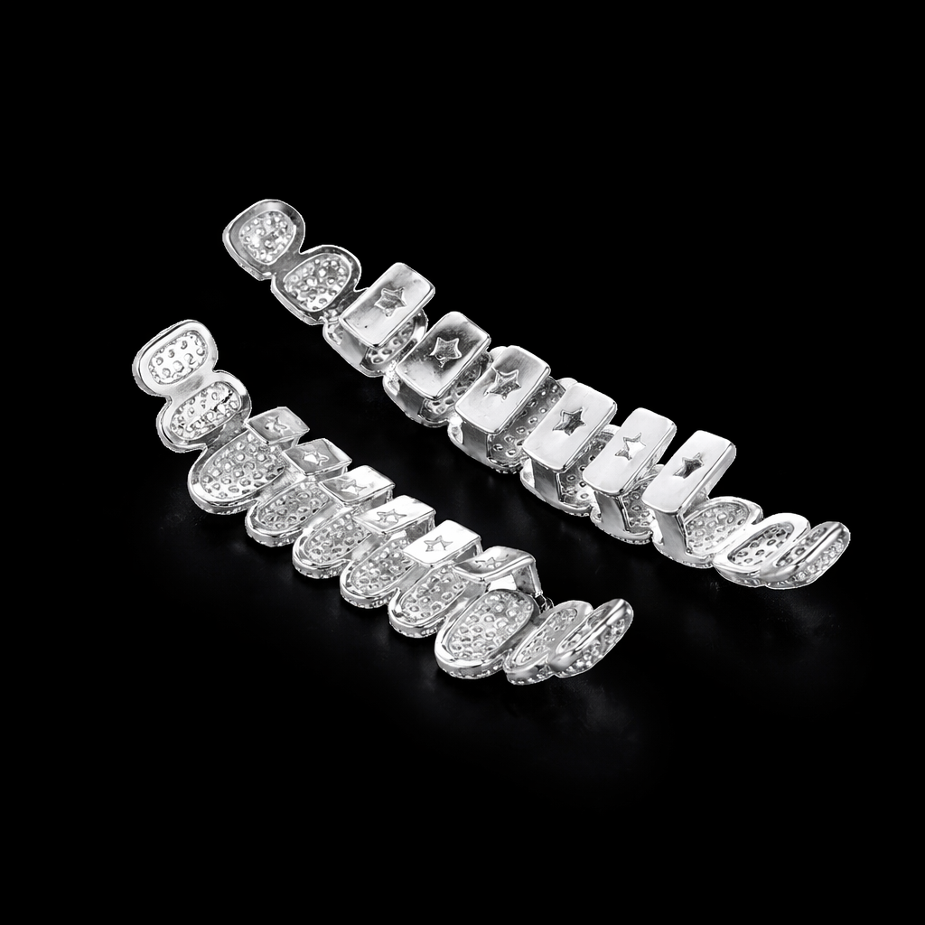 HoneyComb Invisible Cut Grillz – Titanium, Carbon Diamonds & 18K Vermeil