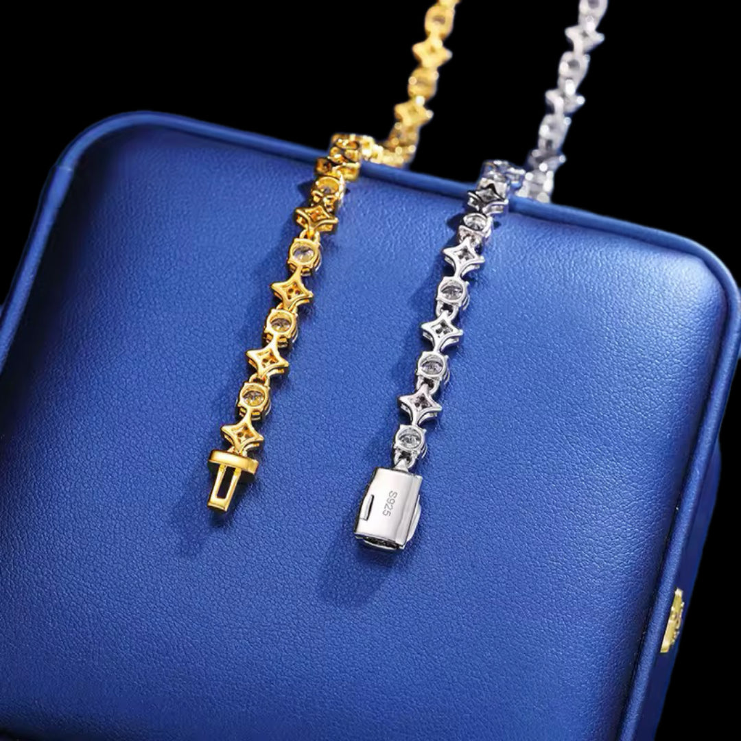 Gelati's Bespoke Starchain Diamond Tennis Necklace in 925 Sterling Silver & 14k Vermeil Gold & CB/FL-IF Moissanite Lab Diamonds