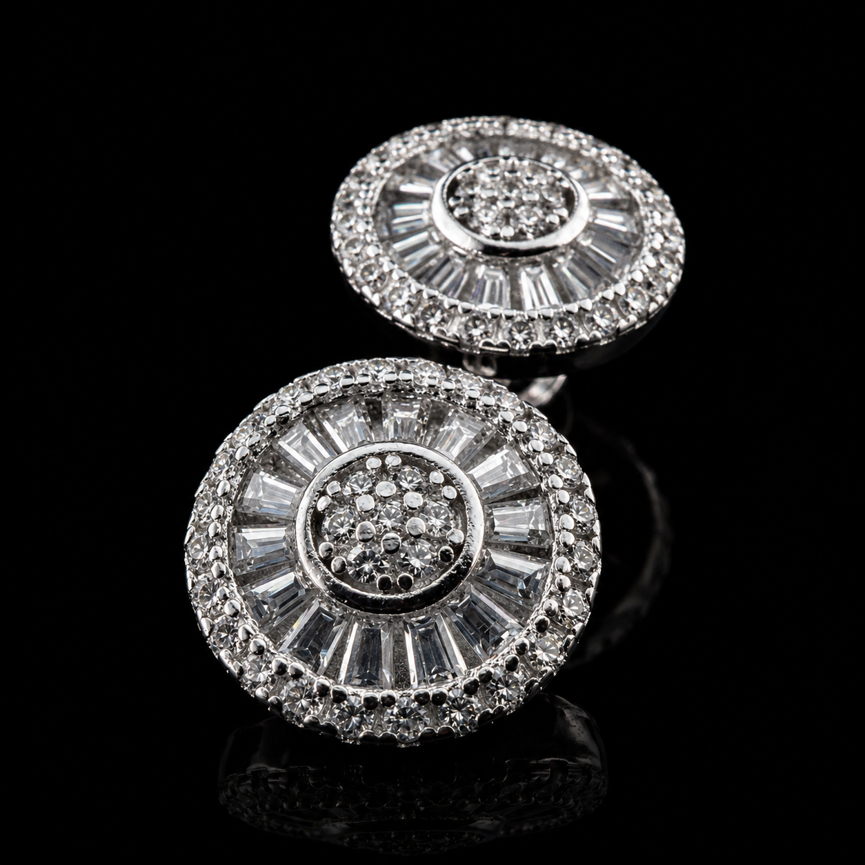 Solar Halo Baguette Earrings – FL-IF Moissanite, 925 Silver & 18K Vermeil