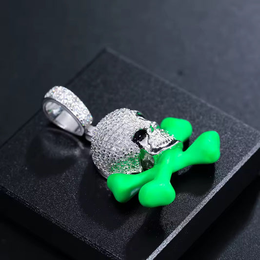 Gelati's Diamond Glow in the Dark Skull Pendant in 925 Sterling Silver & VVS1 Moissanite Diamonds