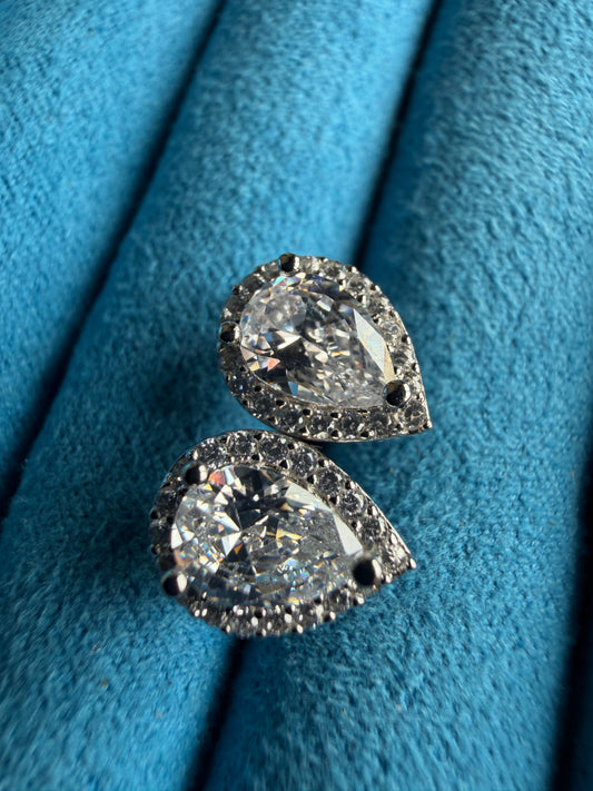 Gelati's Tears Of Ice VVS1 Lab Moissanite Diamond Pear Cut Halo Diamond Earrings In 925 Sterling Silver & 18k Vermeil Gold