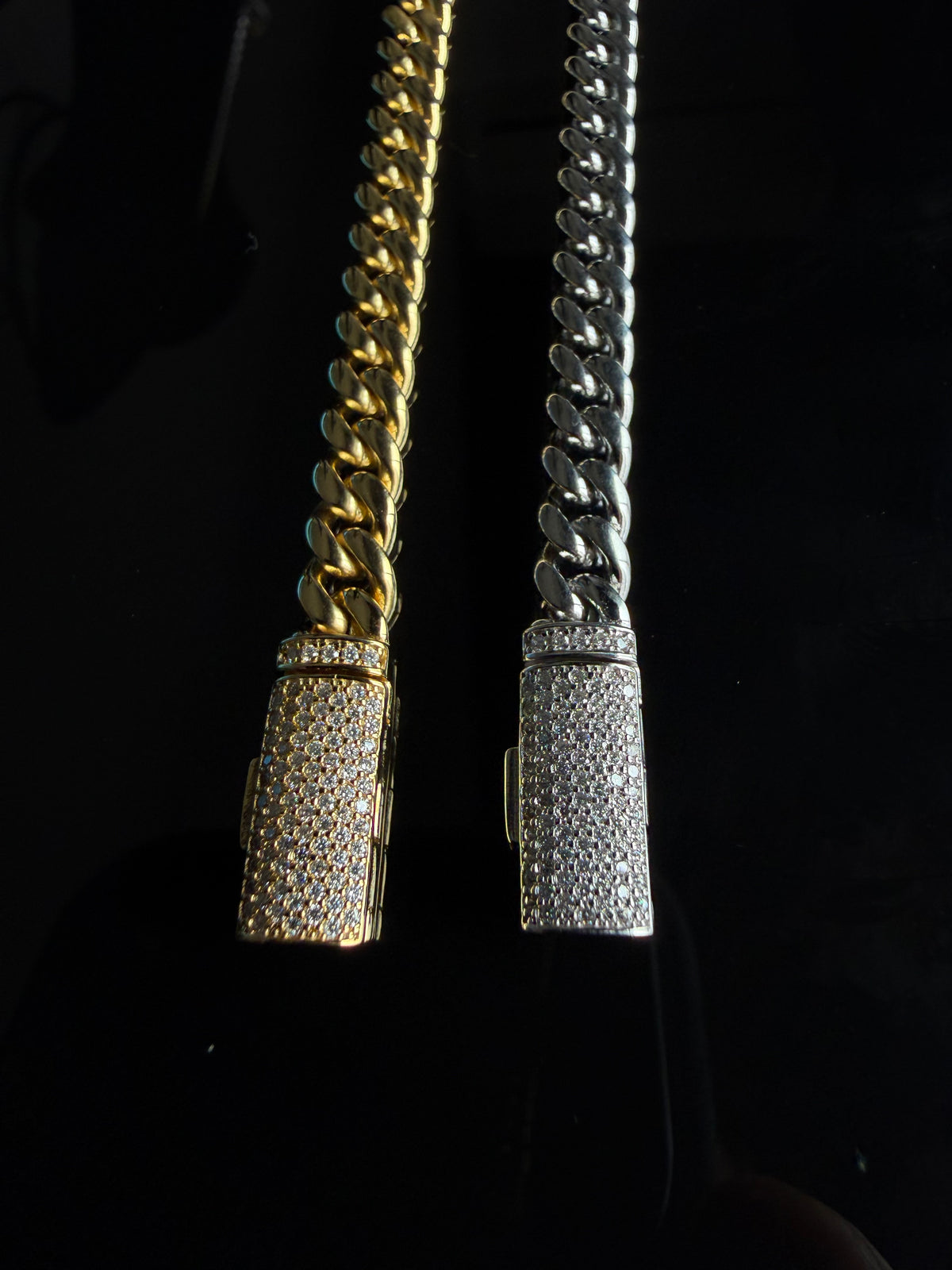 AXIOM LOCK CUBAN BRACELET – FL–IF MOISSANITE, SILVER/TITANIUM & 18K VERMEIL