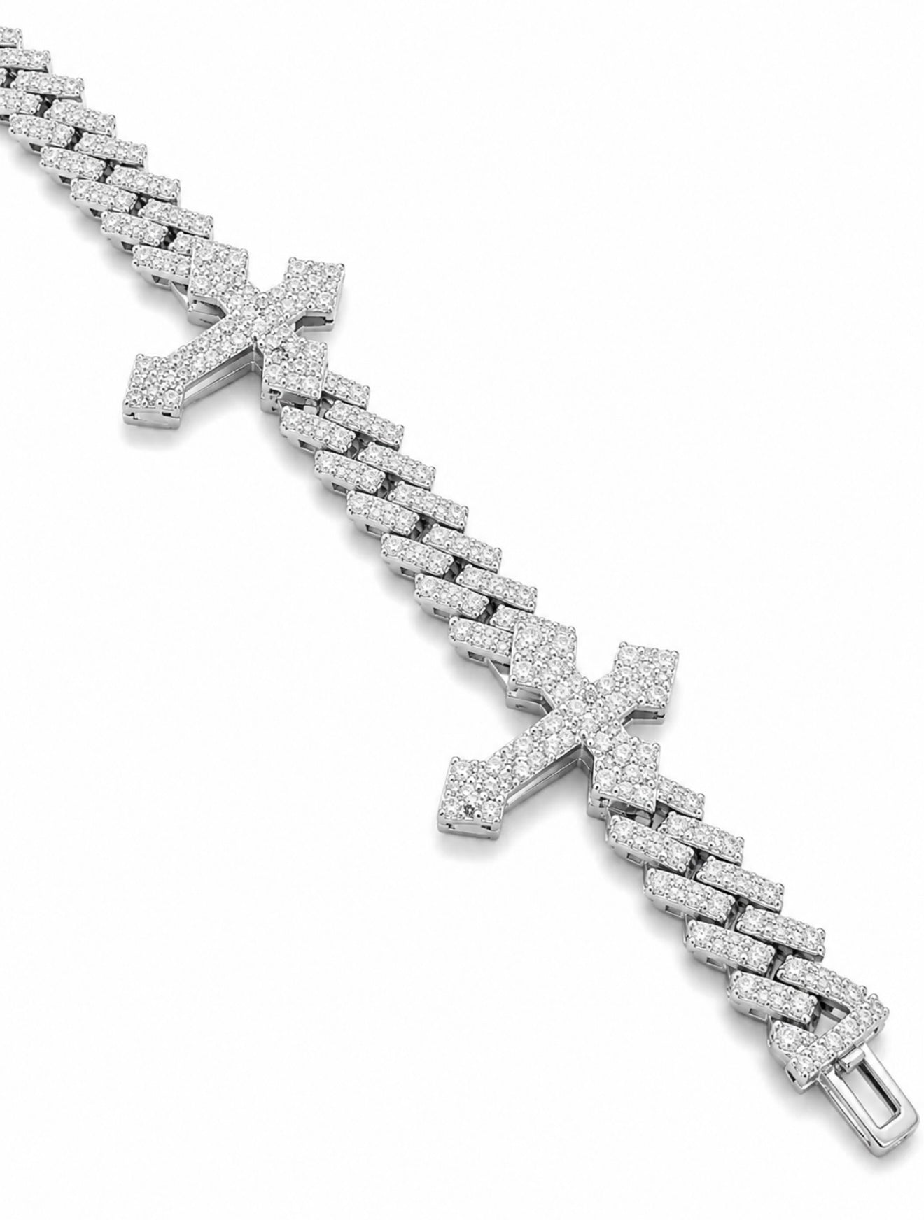 SACRIFICIO CROSS CUBAN BRACELET – FL-IF MOISSANITE, 925 SILVER & 18K VERMEIL