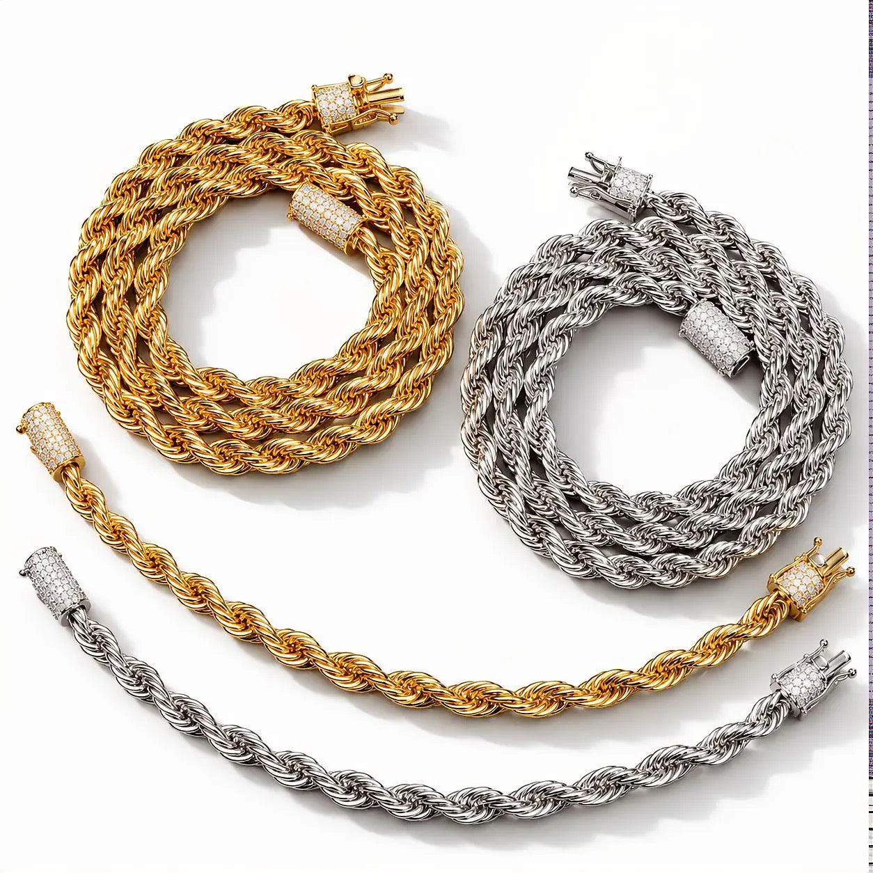 GELATI VVS1- D-VVS1 LAB MOISSANITE DIAMOND LOCK ROPE CHAIN NECKLACE |925 Silver|Titanium & 18K Vermeil GOLD
