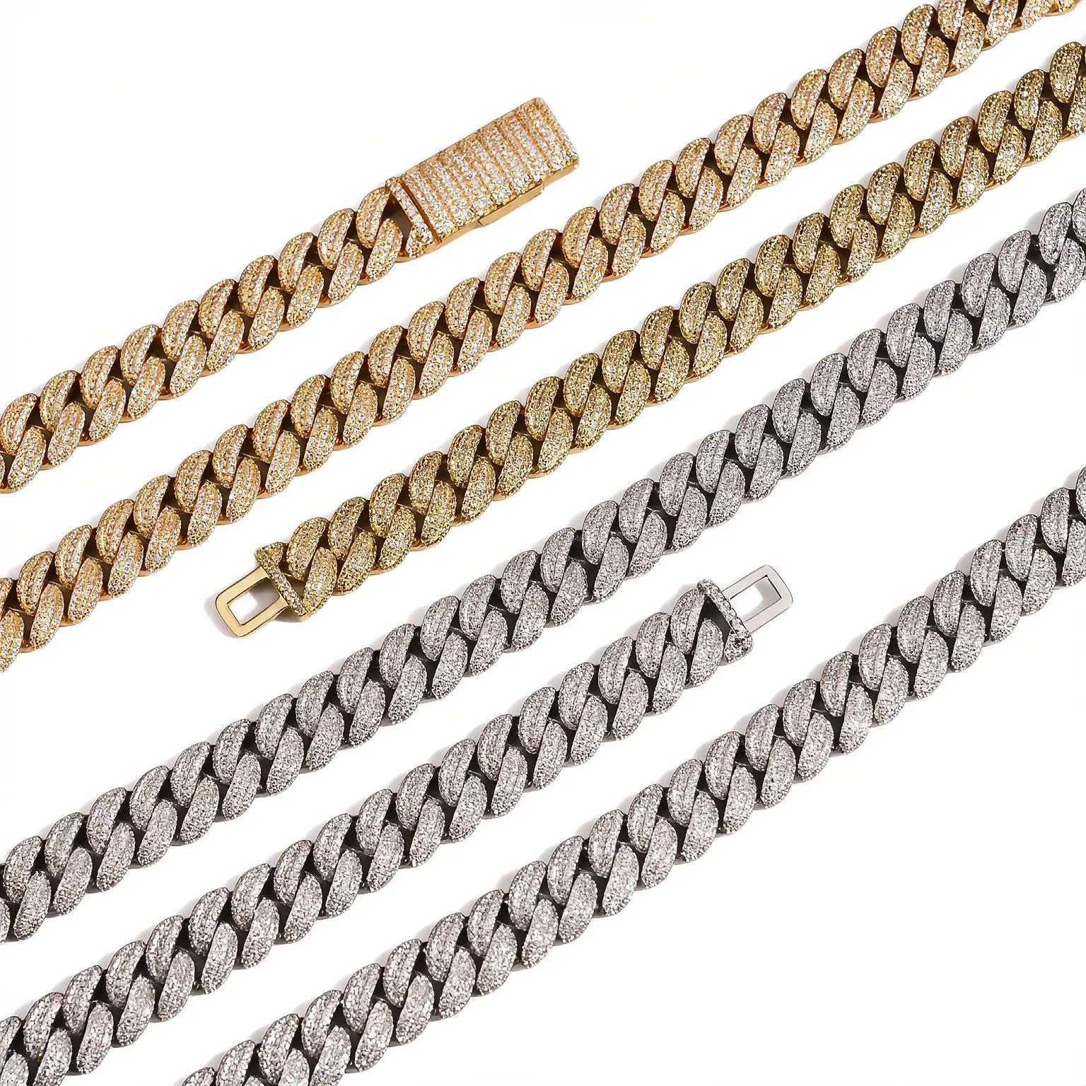 17MM Moon Link Tri Row Raised Pointers™ Cuban Chain — FL-IF Certified Lab Moissanite | 925 Silver + 18K Vermeil Gold