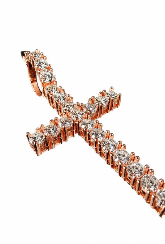 SPIKED PRONG CROSS PENDANT – FL–IF MOISSANITE, 925 SILVER & 18K VERMEIL