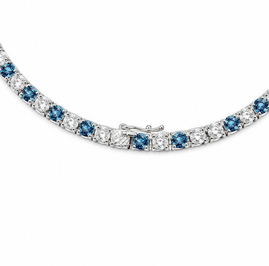 GELATI’S BLUE SAPPHIRE “LUCE DI NOTTE” TENNIS CHAIN & BRACELET – FEATURING SYNTHETIC SAPPHIRES & 18K VERMEIL GOLD INSERTS