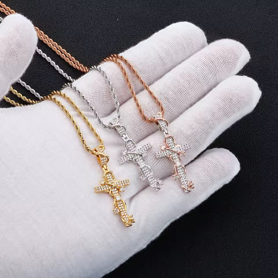 Gelati Diamond Thorns Crown Cross Pendant FL-IF | Flawless Lab Moissanite | 925 Sterling Silver | 18K Vermeil Gold