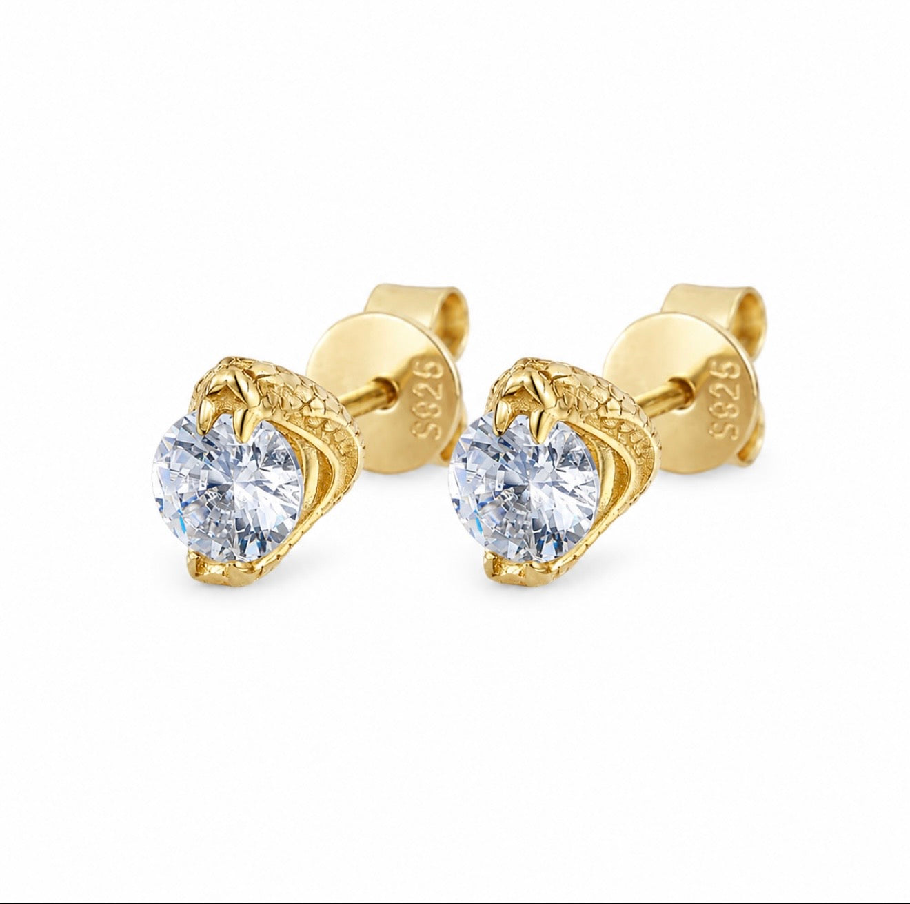 GELATI’S VVS1 MOISSANITE DIAMOND SNAKE STUD EARRINGS IN 925 STERLING SILVER & 18K VERMEIL GOLD