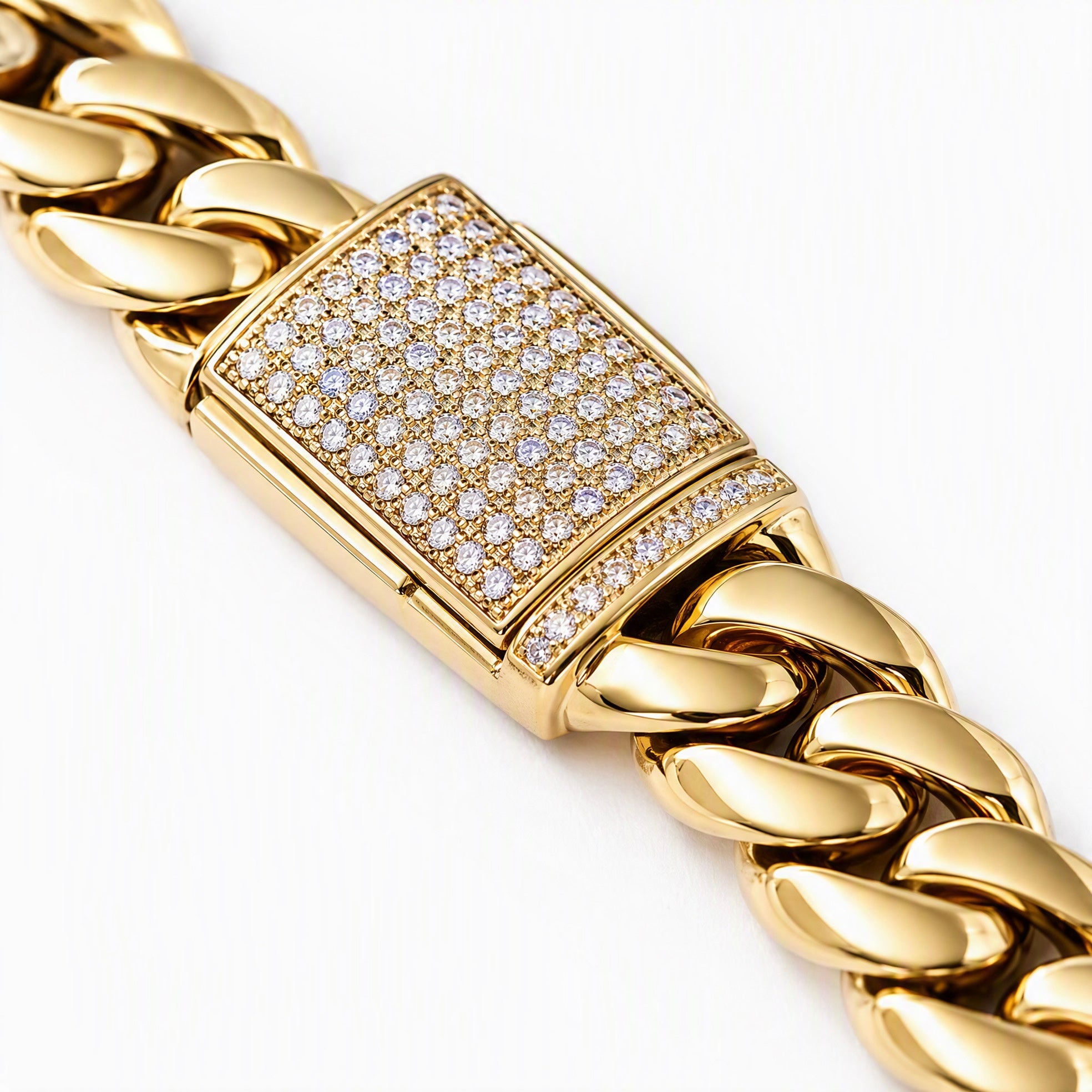 GELATI DIAMOND LOCK CUBAN BRACELET – VVS1 MOISSANITE TITANIUM STEEL 18K VERMEIL