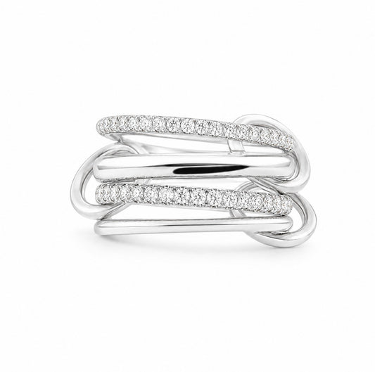 GELATI’S LIMITED EDITION - SIGNATURE MULTILINK VVS1 MOISSANITE DIAMOND RING IN 925 SILVER & 18K VERMEIL GOLD ACCENTS