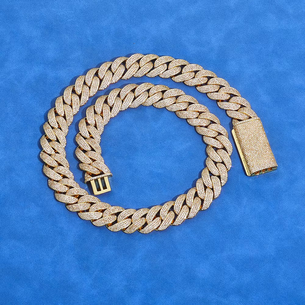 GELATI Colossus 20MM Diamond Cuban Moon Link Chain | FL-IF Flawless Moissanite |18K Vermeil Gold