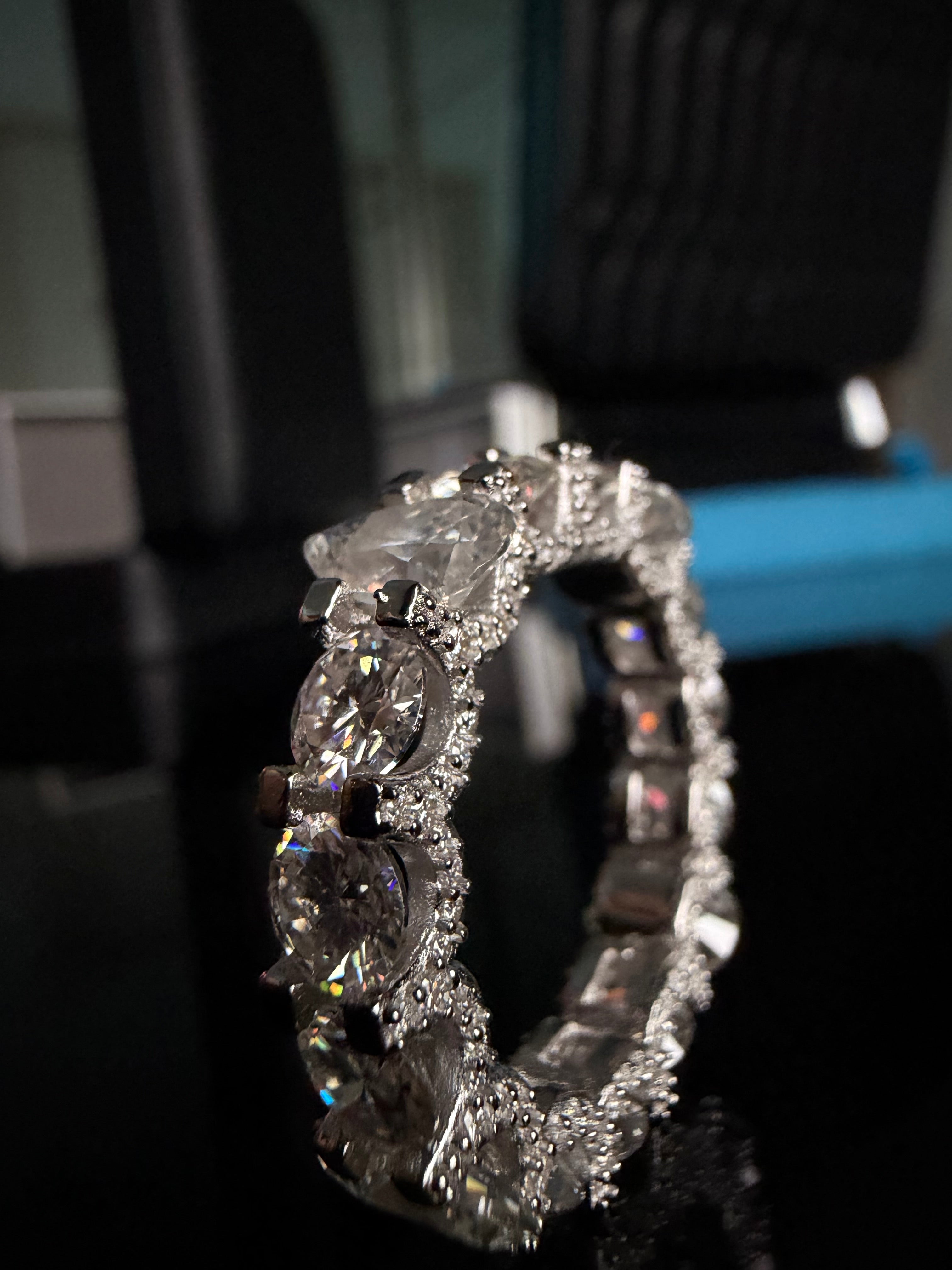 Gelati's "Ice Glacier" FL-IF Lab Moissanite Diamond Hybrid Pear & Diamond Cut Setting Diamond Ring In Solid 925 Silver & 18k Vermeil Gold